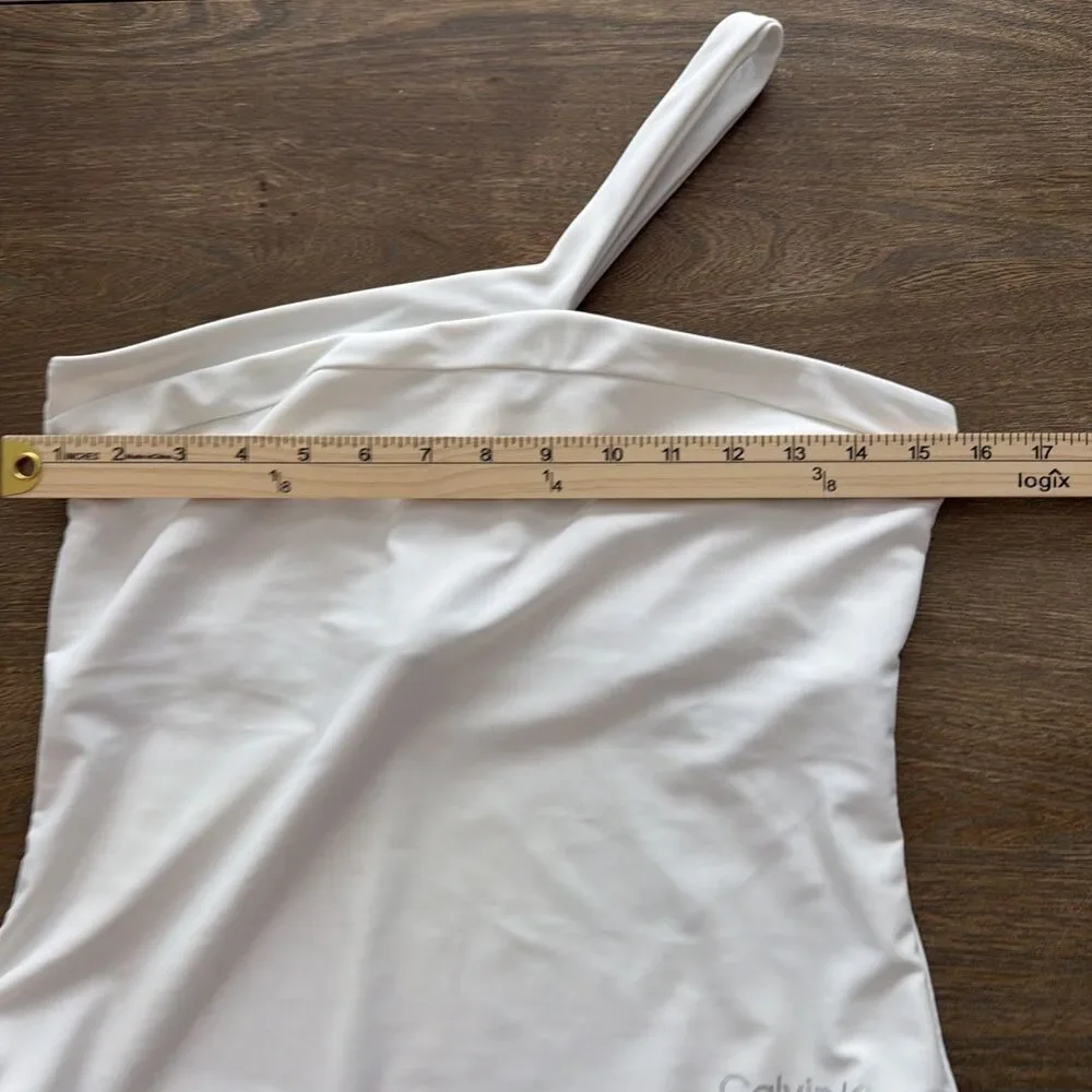 Calvin Klein SOFT WHITE one shoulder Asymmetric one piece Swimsuit women size 12